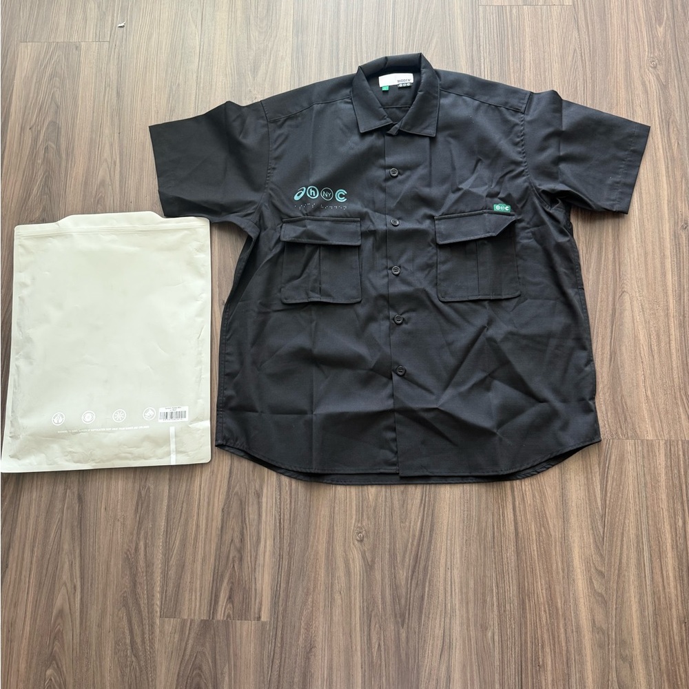 Hidden NY x ASICS Short Sleeve Work Shirt Black Utility Button-Up Size L